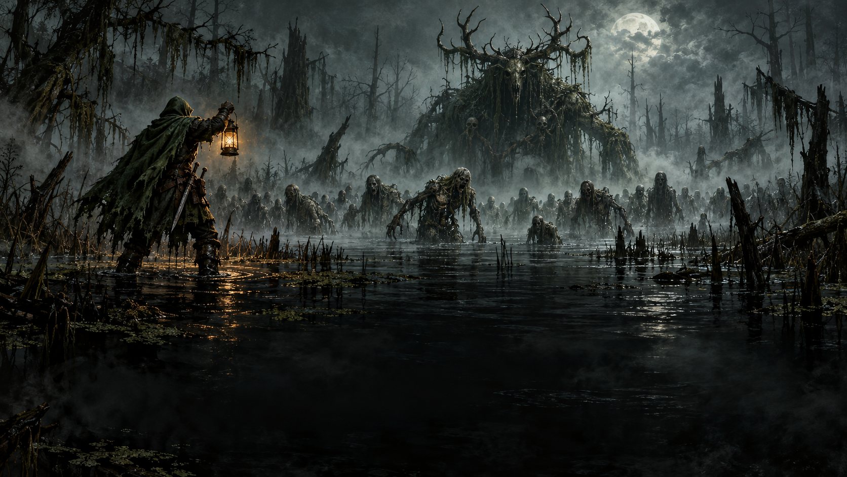 The Fenlord and the hunter in the drowned fen.